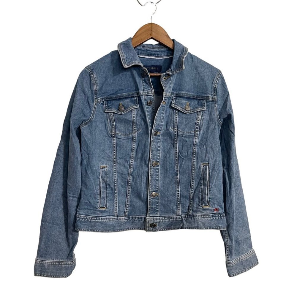 Talbots Womens Blue Denim Button Up Pockets Semi Cropped Jean Jacket Medium
